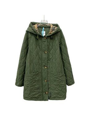 Burberry Green Diamond-Quilted Hooded Jacket